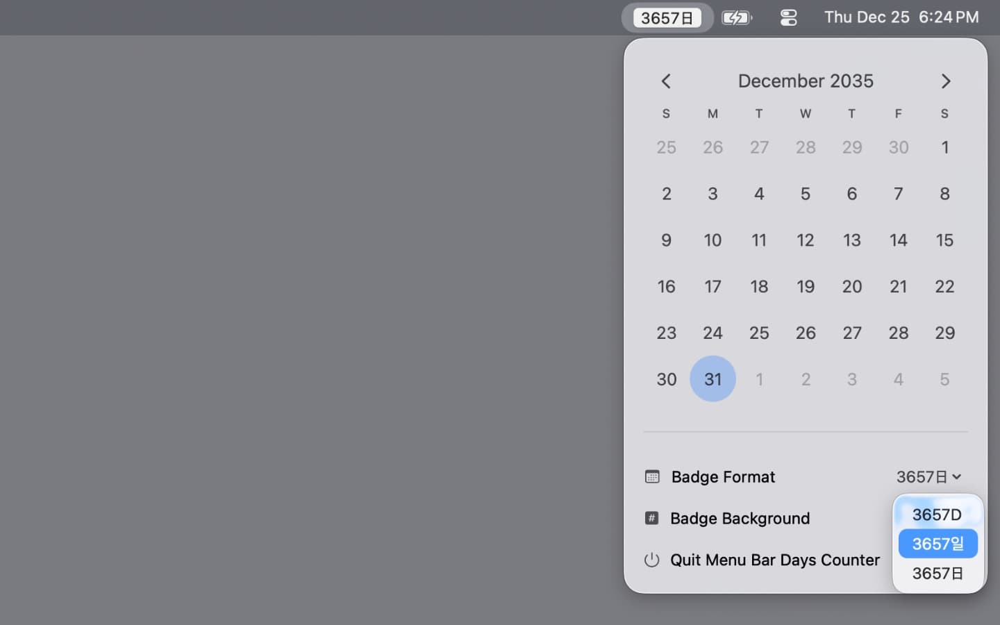 Menu Bar Days Counter Screenshot 2