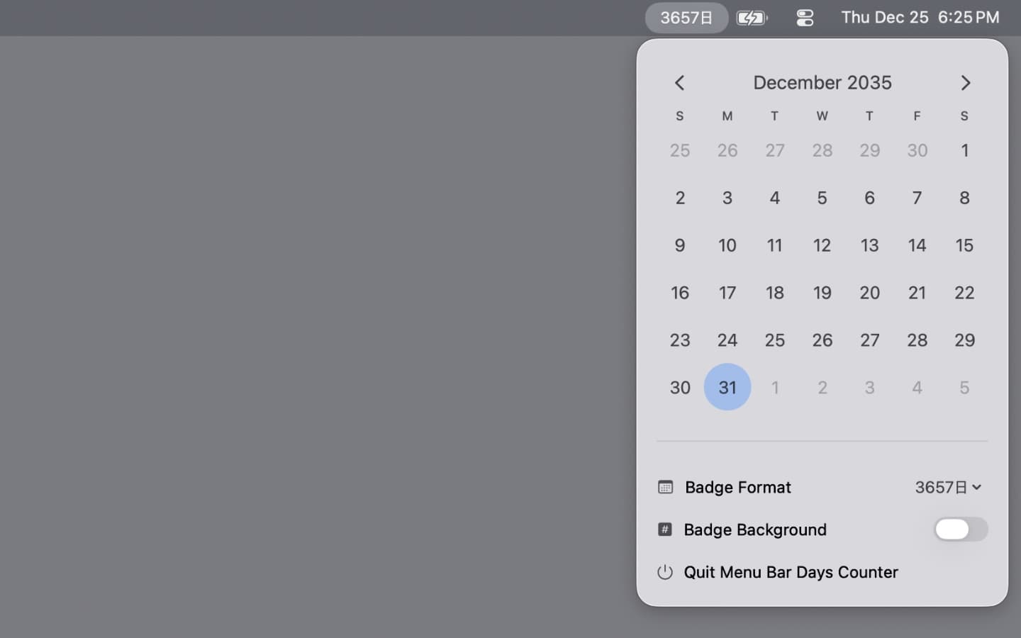 Menu Bar Days Counter Screenshot 3